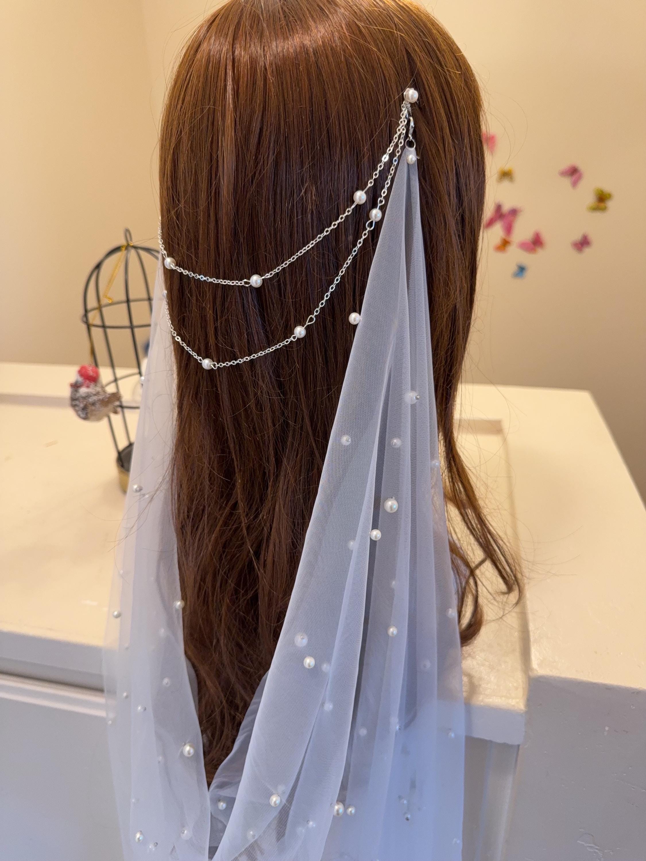 Trending! New Silver Pearl Hair Chain Hair Clip Wedding Festival Boho (4002) Ivory and Co Spring Dream Silver Floral Pearl Hair Clip main image 2
