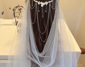 Bridal Leaf Vintage Sakura flower pearls hair comb, Bridal Hair chain, deer wedding Headpiece, pearls Wedding draped veil Wedding Hair Piece