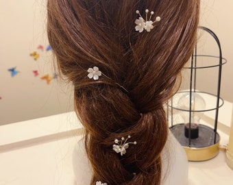 Peigne à cheveux fleur Boho Sakura, épingles à cheveux fleur de mariage, morceau de cheveux de mariée blanc, accessoire de cheveux floral, bouquetière, pince à cheveux de mariée
