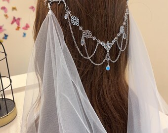 Bridal Crystal Leaf Hair Comb, detachable Draped Veil, Wedding Headpiece