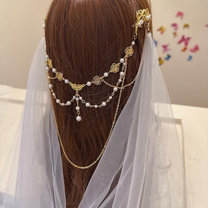 Bridal Pearl Hair Chain: Flower Leaf Headpiece With  display picture 2