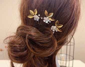 Peigne à cheveux fleur Boho Sakura, épingles à cheveux fleur de mariage, morceau de cheveux de mariée blanc, accessoire de cheveux floral, pince à cheveux de mariée feuille de fille d'honneur