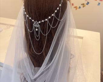 Bridal Leaf Vintage pearls hair comb, Bridal Hair chain, deer wedding Headpiece, pearls Wedding draped veil, Wedding Hair Piece