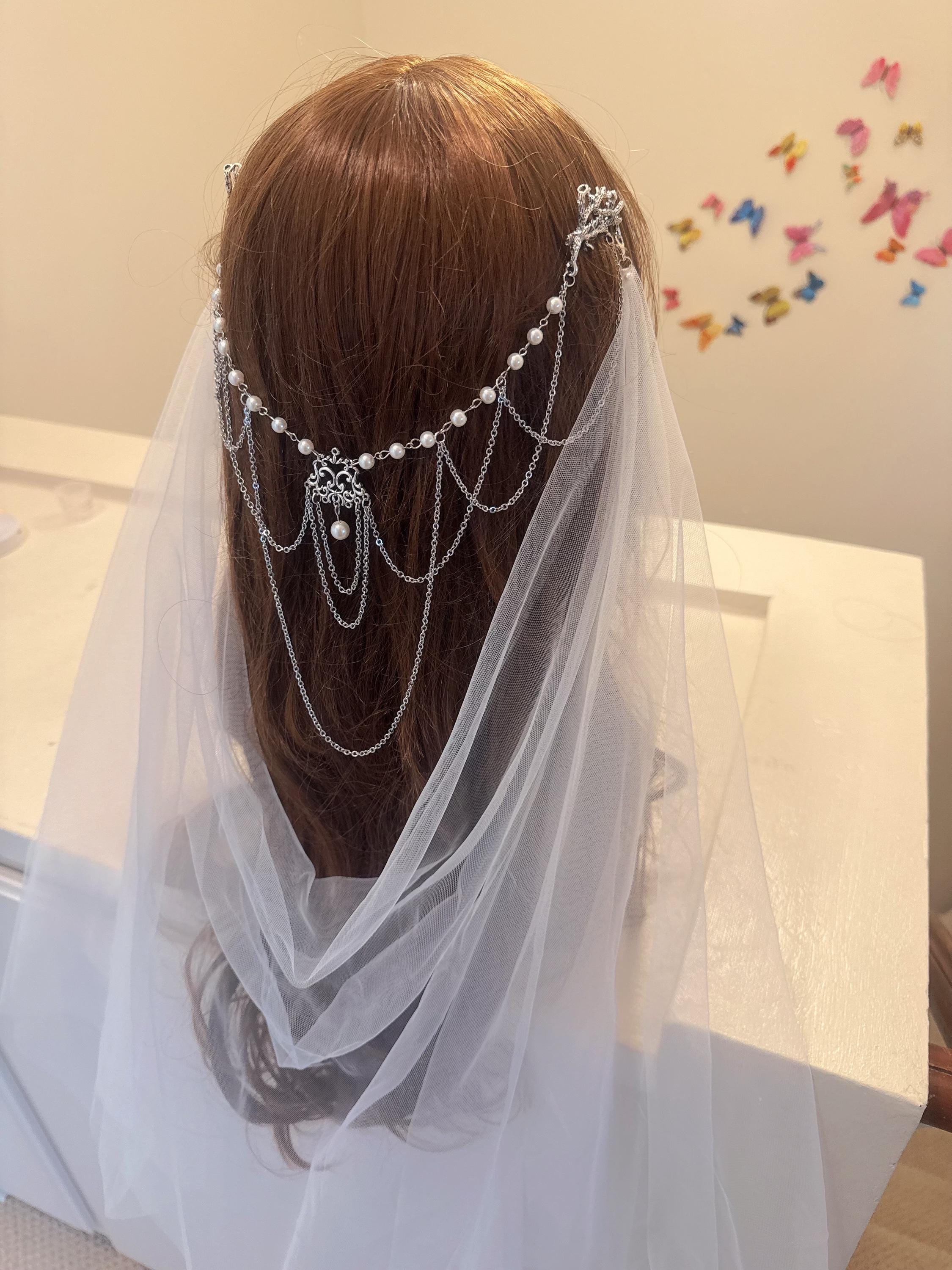Brides & Hairpins Arwen Imitation Pearl Cathedral Veil Pearled Wedding Veil 1 Layer Royal Cathedral Bridal Veil  main image 2