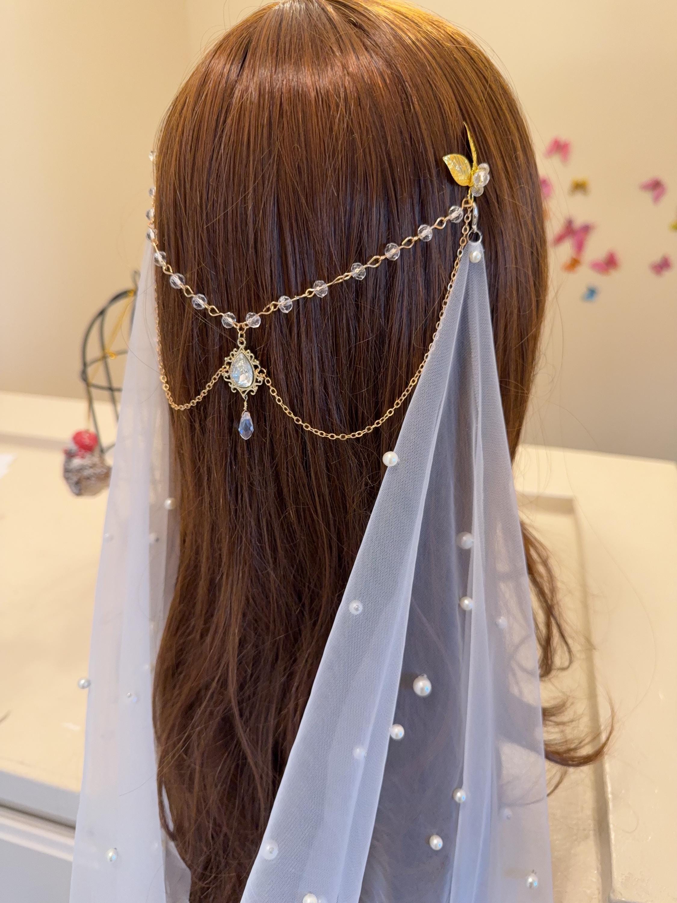 Crystal Bridal Hair Chain, Leaf Hair Pins, Wedding Headpiece 