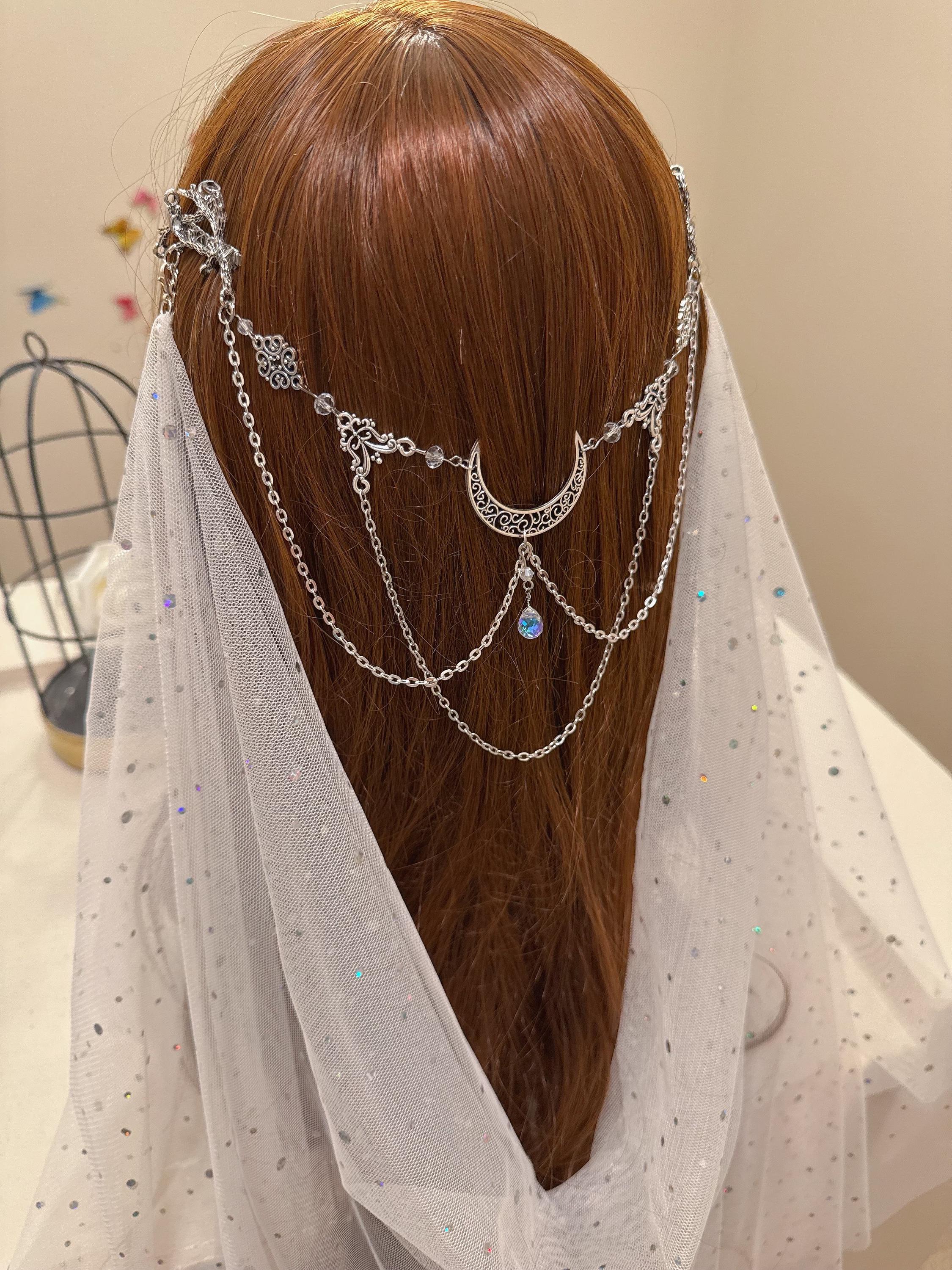 ?Women White Rhinestone Bride Headband with Veil Sturdy Metal Comb Accessory Silver rhinestone embellished Helena headband by bridal  main image 2
