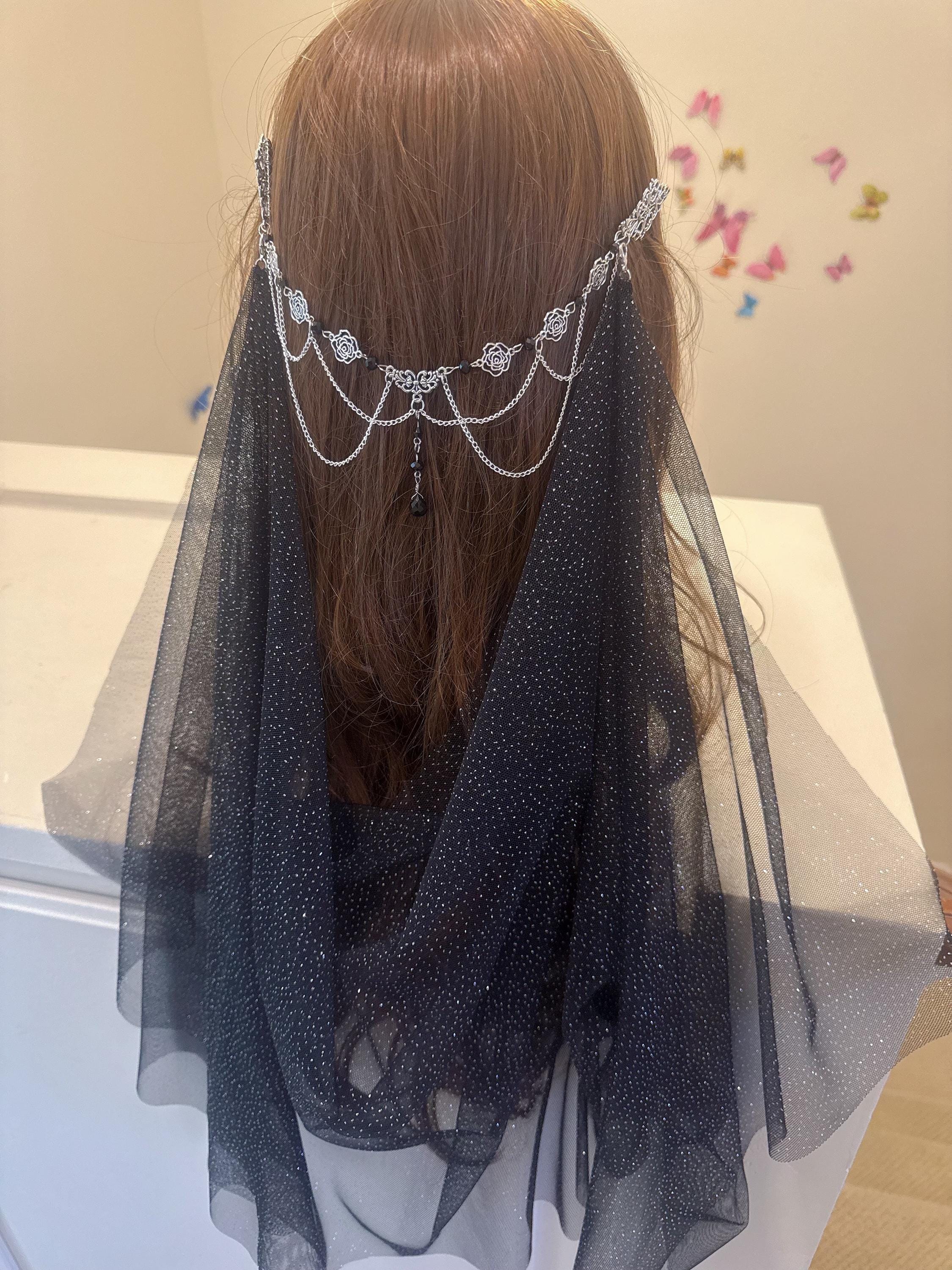 Bridal Black Rose Flower Hair Crystal Hair Comb, Gothic Bridal