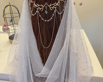 Bridal Gold Leaf Hair Comb with Draped Veil