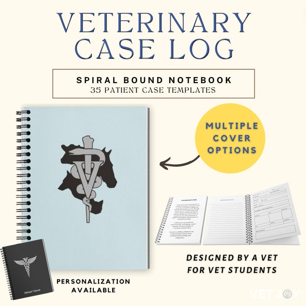 Vet Med Patient Case Log Spiral Notebook 6x9 | Clinical Student Notes | Custom Veterinary Tech, DVM, Veterinarian Gifts & Supplies