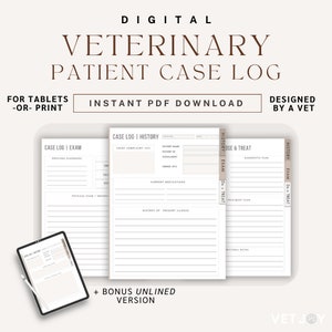Modello di registro dei casi veterinari veterinari digitali / Note sui casi dei pazienti veterinari in PDF istantaneo / Strumenti stampabili per studenti di veterinaria e veterinari