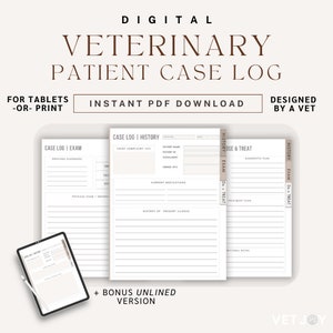 Digital Vet Med Case Log Template | Instant PDF Veterinary Patient Case Notes | Printable Tools for Veterinary Students and Veterinarians