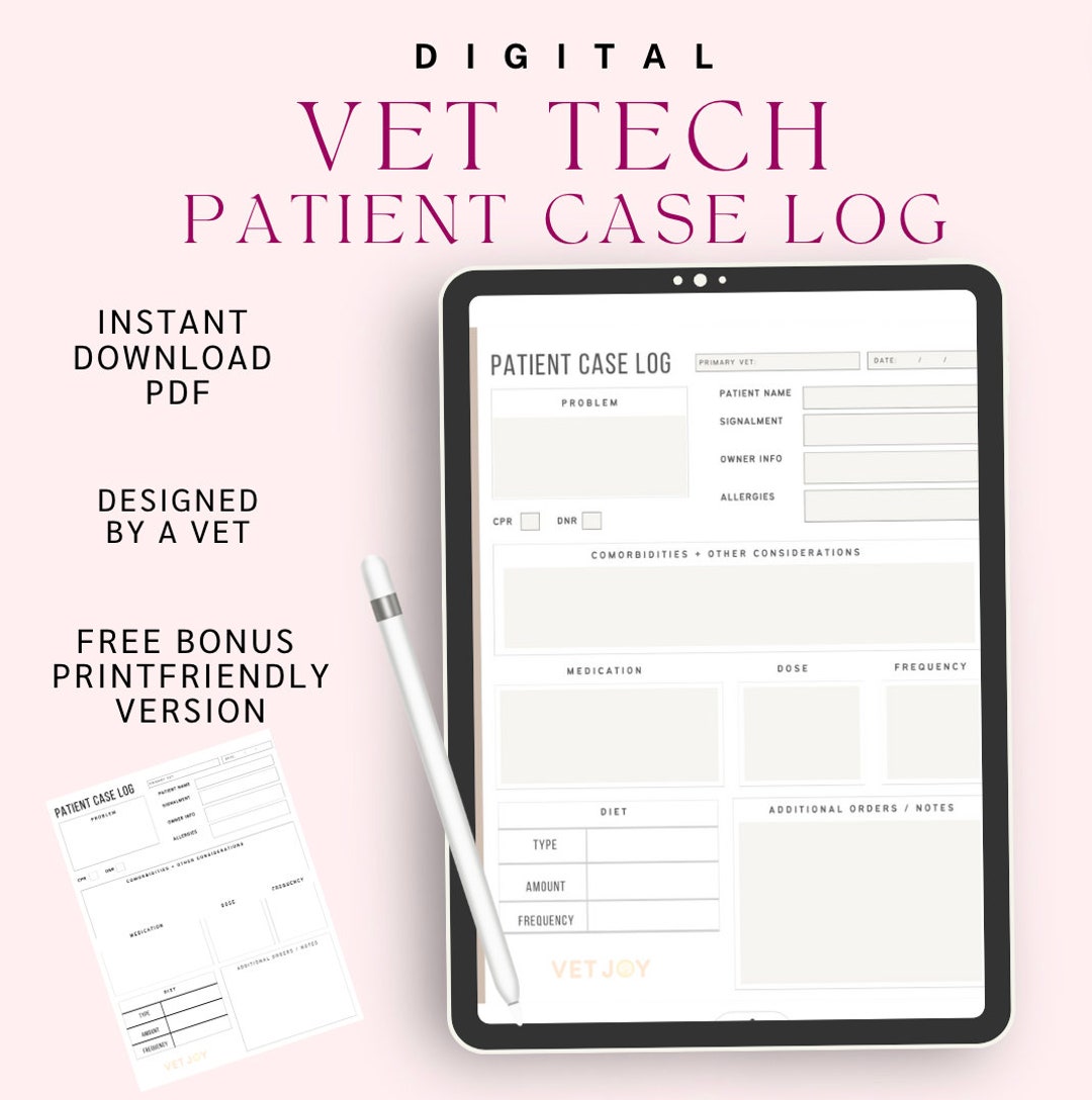 Digital Vet Tech Case Log Template | Instant PDF Veterinary Patient ...