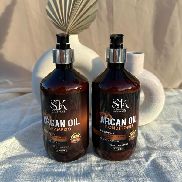 SK Envision Moroccan Argan Oil Shampoo & Conditioner | Silky, Shiny Hair | All Hair Types, 100% Natural