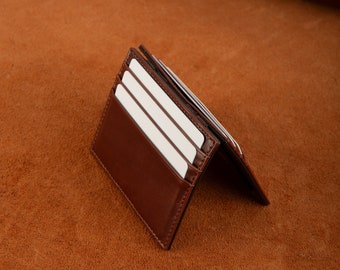 Personalized Genuine Leather Unisex Bifold Card Holder, Elastic Money Holder Band, Gift, Handmade