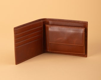 Portafoglio da uomo personalizzato in vera pelle color marrone chiaro, portafoglio a tre ante con scomparto rimovibile, fatto a mano, regalo per lui