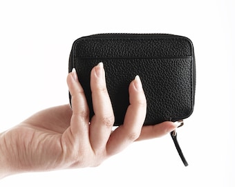 Personalized Genuine Leather Zippered Unisex Mini Wallet, Handmade, Gift