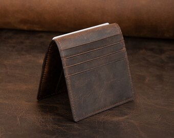 Personalized Genuine Leather Dark Brown Credit Card Holder Wallet for Men, Handmade, Gift for Him