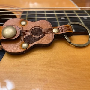 Leather Guitar Pick Keychain: Musician Gift with Free Pick