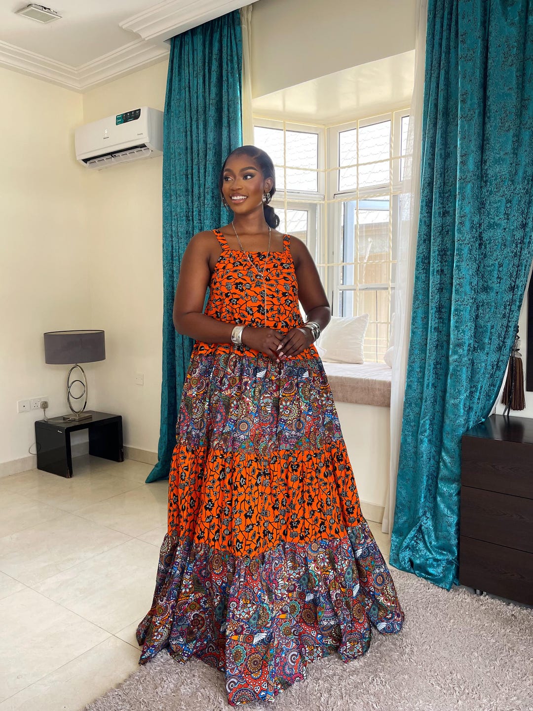 Afro Adenium Multiflorum Flowers Off Shoulder Maxi Dress Mix Native Tribal Pattern LT9 main image 1