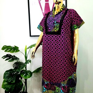 African Print Cotton Maxi Dress: Raw Silk Patchwork Caftan