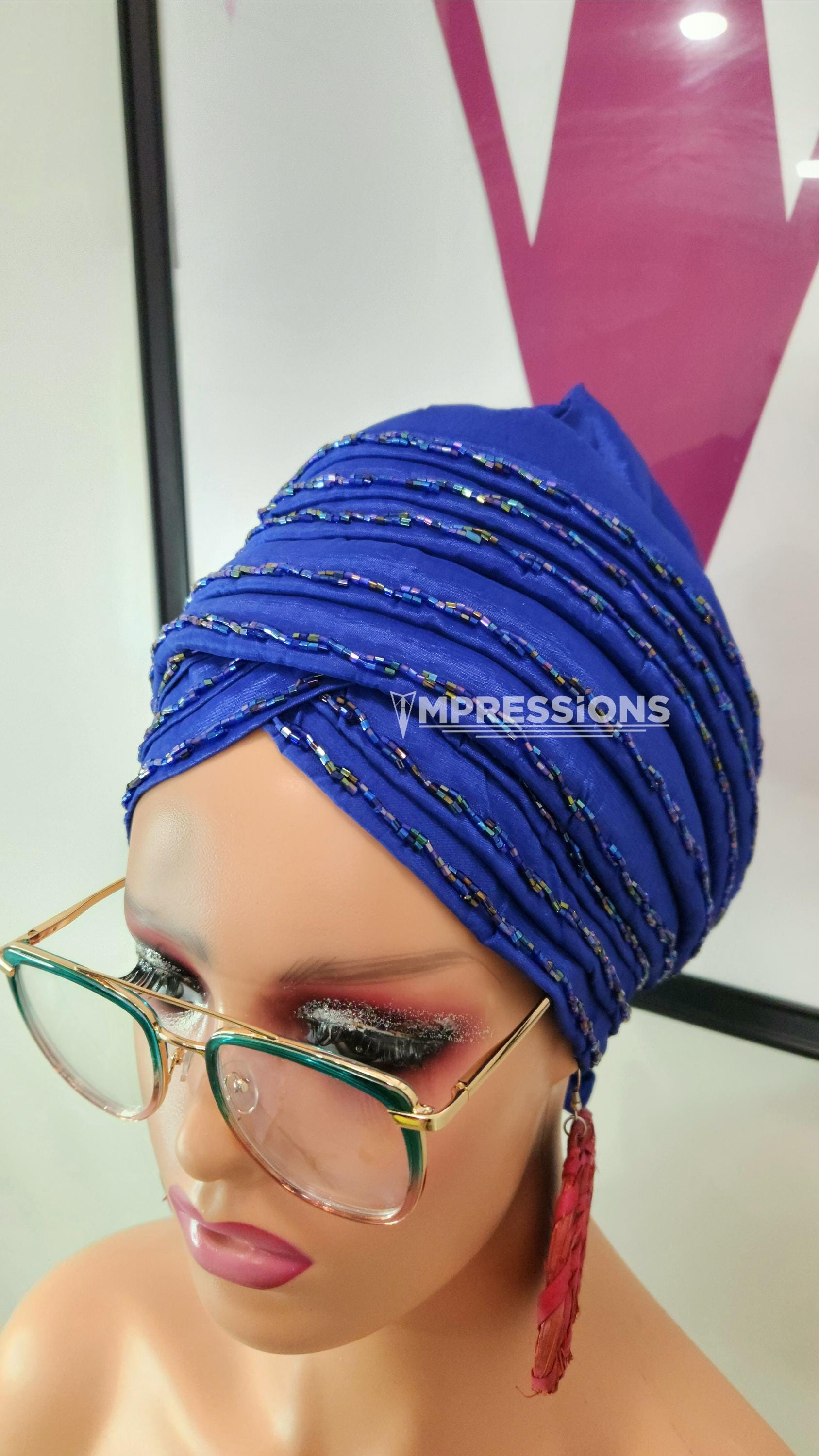 Beaded Raw Silk Turban: Pre-tied Women display picture 2