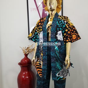 African print 2 piece outfit / bubu kaftan / boubou dress / kimono top and pants  / cotton outfit /  Ankara outfit / summer dress