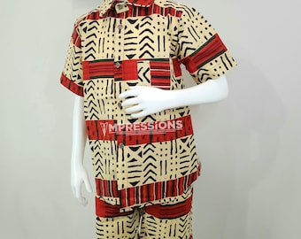 Conjunto de camisa y pantalón corto con estampado africano para niño: atuendo de verano
