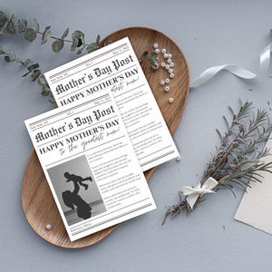 Tarjeta de periódico para el Día de la Madre, plantilla de periódico Canva, tarjeta personalizable para el Día de la Madre, regalo para mamá, plantilla de periódico Canva editable
