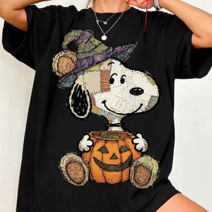 Halloween Snoopy PNG, Patchwork Snoopy Witch PNG, Cute Pumpkin Dog Sublimation, Spooky Peanuts Inspired Digital Download