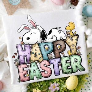 Glad påsk Snoopy PNG, påsktröjadesign, söt kaninpåsk PNG, vårpåsktröja för barn
