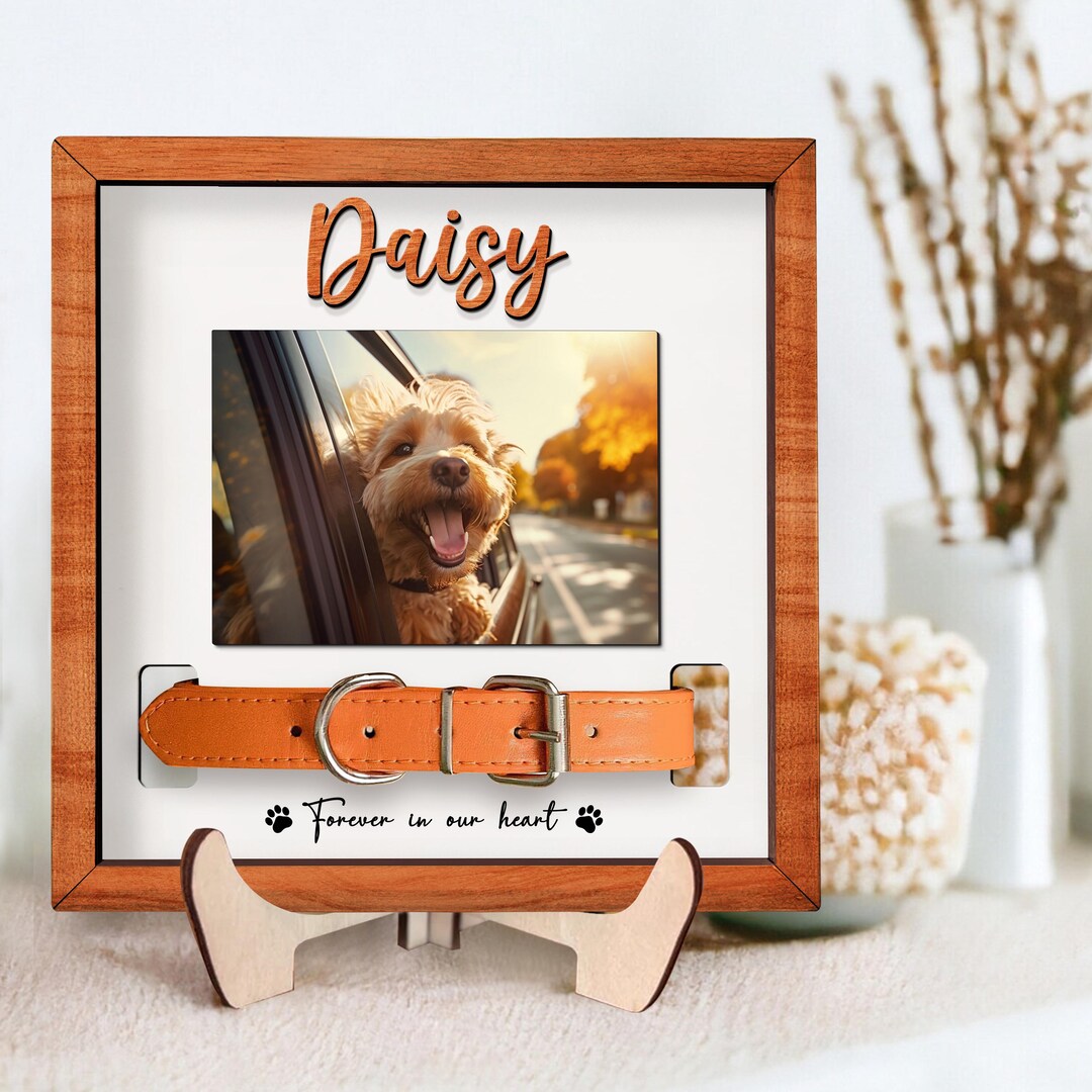 Custom Memorial Pet Collar Sign, Dog Memorial Wood Frame With Collar ...