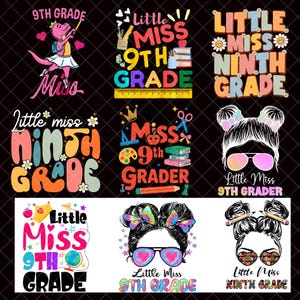 little miss 9th grade Back to School png bundle, Coquette School Girl png, Cute Grade Level Shirt PNG for Girls