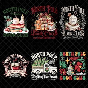 North Pole Book Club PNG Bundle, Weihnachtslesung Sublimation, Heißer Kakao & Bücher PNG, Gemütlicher Urlaub Digitaler Download für Leser