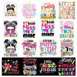 little miss 7th grade Back to School png bundle, Coquette School Girl png, Cute Grade Level Shirt PNG for Girls