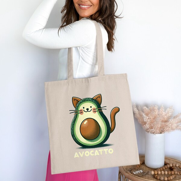 Avocatto Cute Cat Avocado Tote Bag , Whimsical Hoodie, Sweatshirt, Fun Mug, Adorable T-Shirt (Adult & Child Sizes)  - Cat Lover Gifts