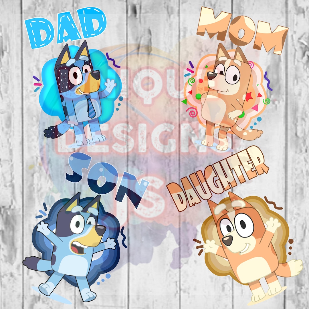 PNG Family of Four, Bluey - Mom, Dad, Son, Daughter! Instant Download ...