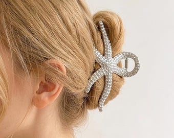 Star Aesthetic Starfish Hair Claw Clip, Minimalist Metal Shark Claw Clip, Gold Silver Black Hair Accessory, Tarnish Free Hair Claw for Her