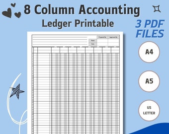 8 Column Accounting Ledger Printable/Eight-columnar for bookkeeping/Accounting ledger pad/Tables for accountants/ledger of small business