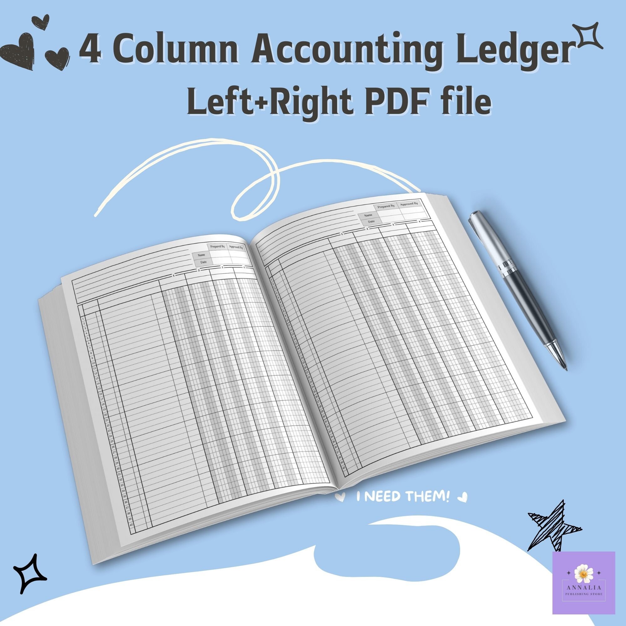 4 Column Accounting Ledger Printable Column Paper/ PDF Files, US Letter ...