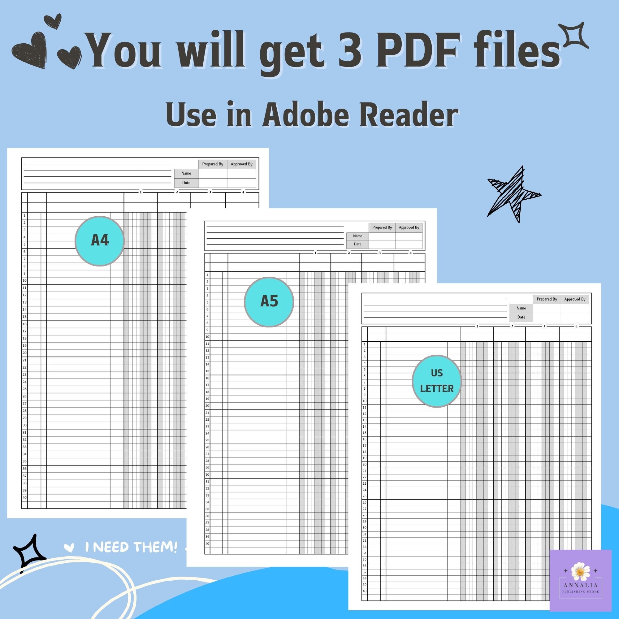 4 Column Accounting Ledger Printable Column Paper/ PDF Files, US Letter