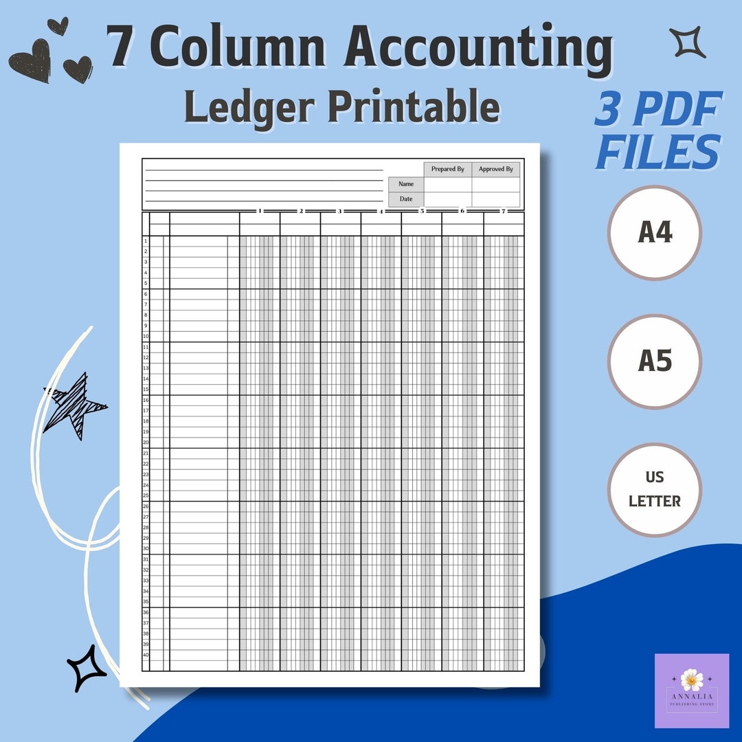 7 Column Accounting Ledger Printable/seven Columnar of Bookkeeping