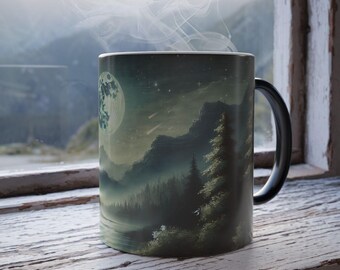 Mountain And Tees Magic Mug ,Color-Changing Ceramic Coffee Cup with Scenic Mountain Design, Perfect Gift for Nature Lovers, Gift for him