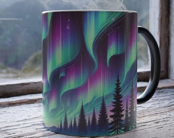 Northern Lights Coffee Mug, Aurora Borealis Ceramic Mug, Gift for Stargazers and Nature Lovers, Colorful Aurora Coffee Cup, Cosmic Landscape