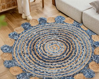Handmade Round Jute Rug: Boho Area Rug with Tassels