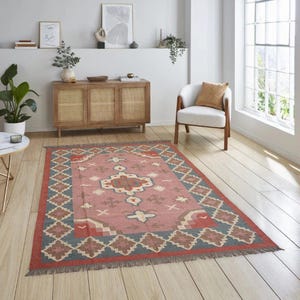 5X8 Wool Jute Rug, Kilim Jute Rug, Flatweave Rug, Bohemian Rug, Indian Dhurrie, Navajo Kilim Rug, Custom Rug,Handwoven Wool Jute Kilim Rug,