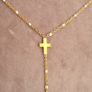 Collier bracelet acier inoxydable Élégante double croix chrétienne doré image 5