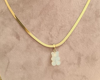 Collier acier inoxydable doré avec pendentif ours blanc