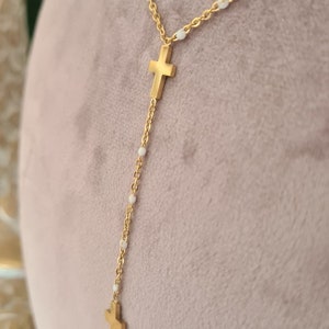 Collier bracelet acier inoxydable Élégante double croix chrétienne doré image 3