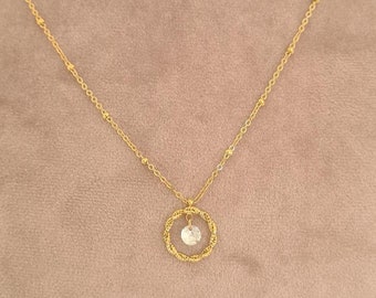 Collier acier inoxydable doré avec pendentif strass