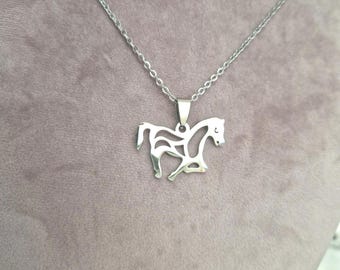 Silver stainless steel necklace 50cm with horse pendant